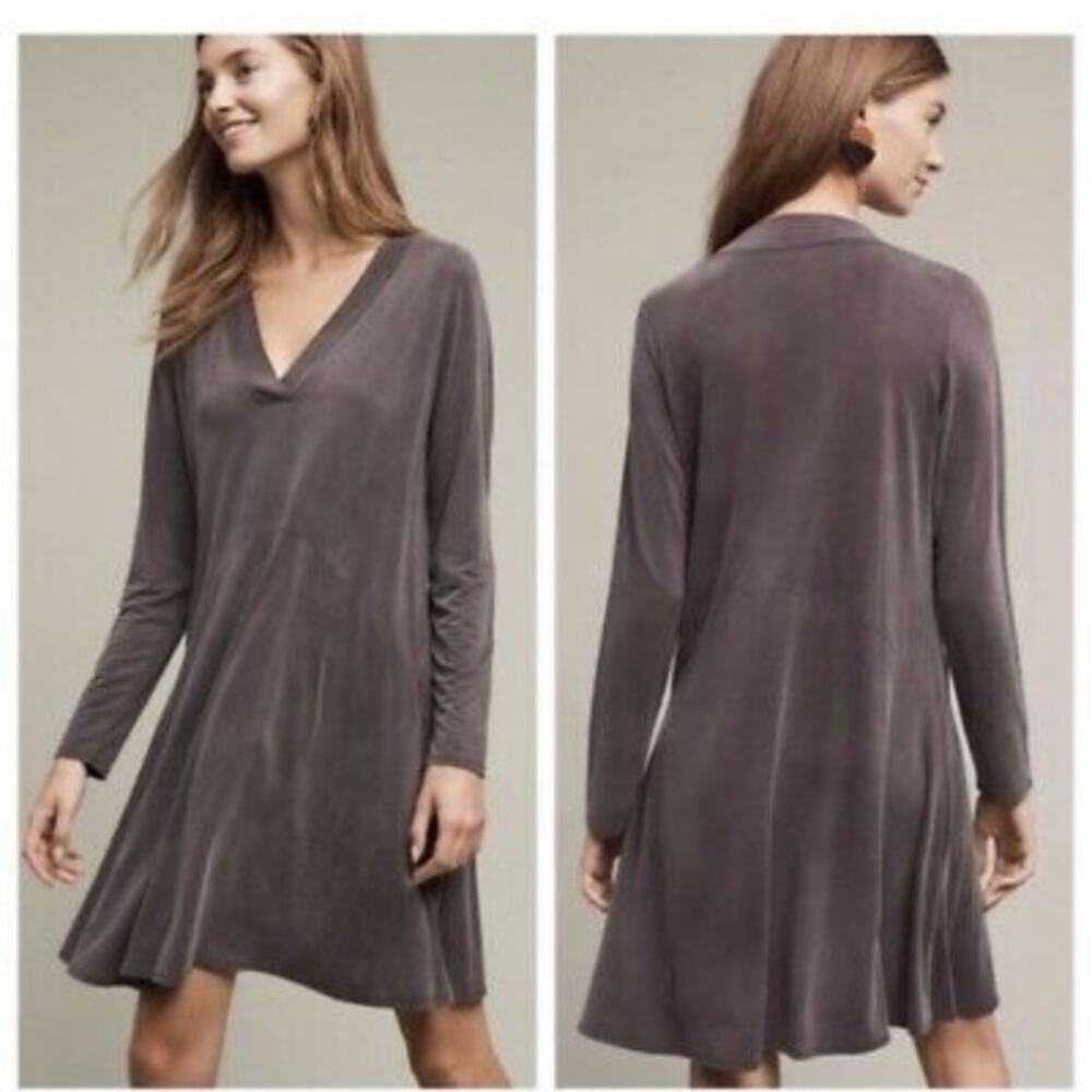 Anthro Dolan Cupro Gray Long Sleeve Swing Dress